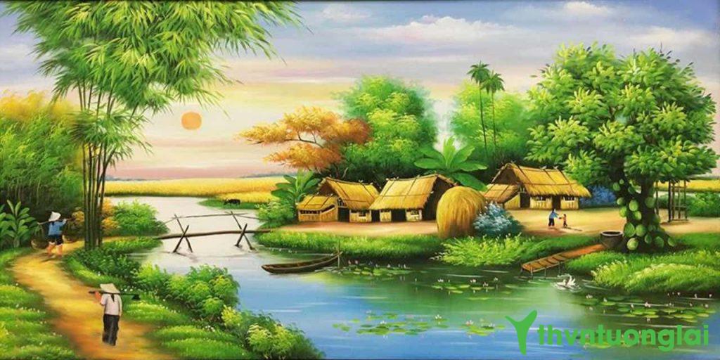 Tranh vẽ phong cảnh làng quê Việt Nam đơn giản đẹp nhất